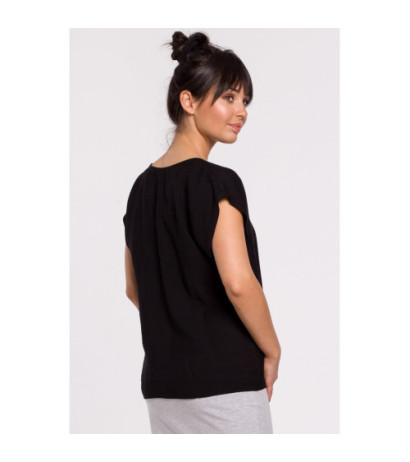 B150 Bluzka z krótkim rękawem zapinana na guziki - czarna