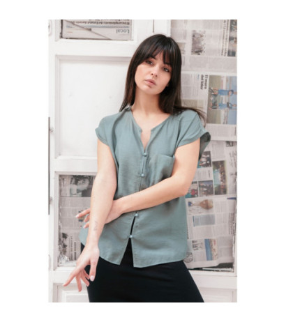 B150 Bluzka z krótkim rękawem zapinana na guziki - miętowa