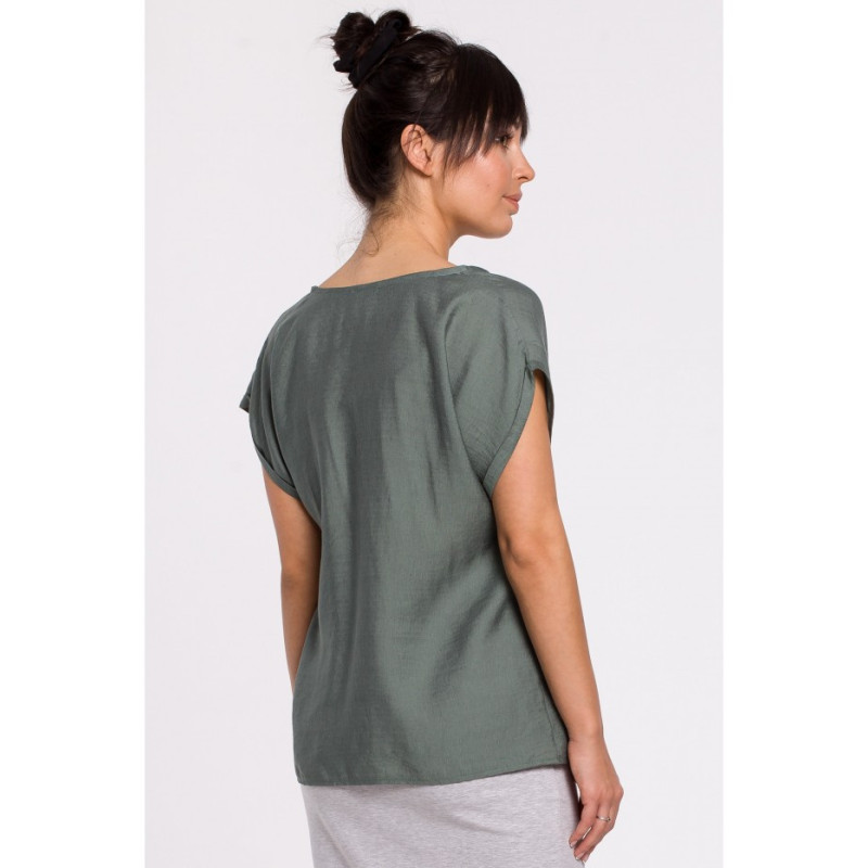 B150 Bluzka z krótkim rękawem zapinana na guziki - miętowa