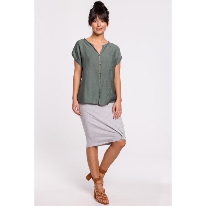 B150 Bluzka z krótkim rękawem zapinana na guziki - miętowa