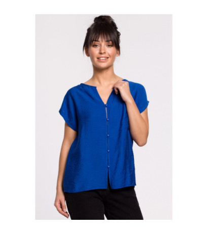 B150 Bluzka z krótkim rękawem zapinana na guziki - chabrowa