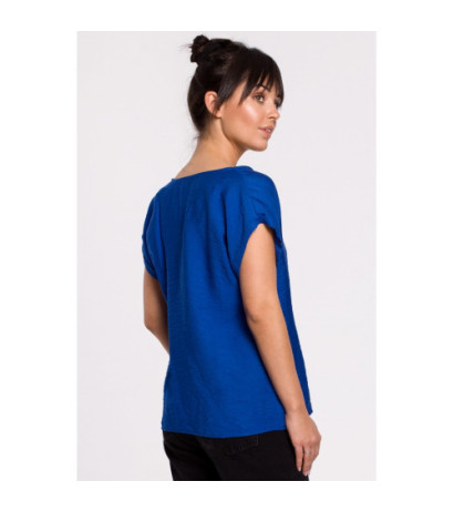 B150 Bluzka z krótkim rękawem zapinana na guziki - chabrowa