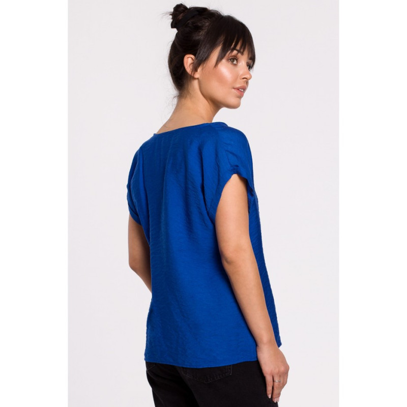 B150 Bluzka z krótkim rękawem zapinana na guziki - chabrowa