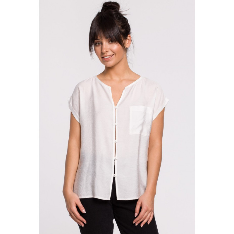B150 Bluzka z krótkim rękawem zapinana na guziki - biała
