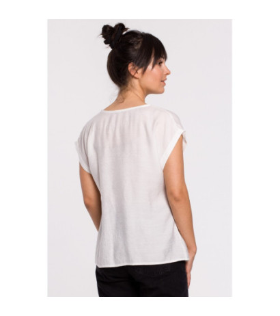 B150 Bluzka z krótkim rękawem zapinana na guziki - biała