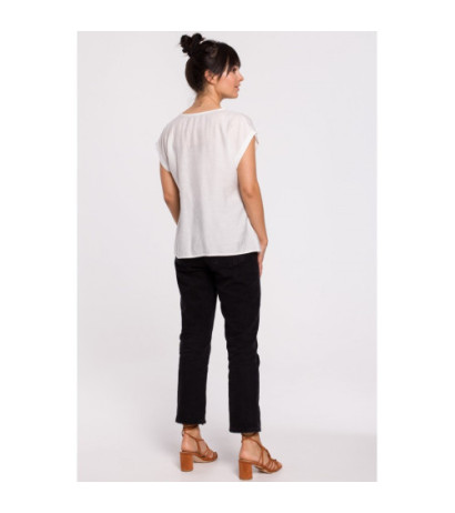 B150 Bluzka z krótkim rękawem zapinana na guziki - biała