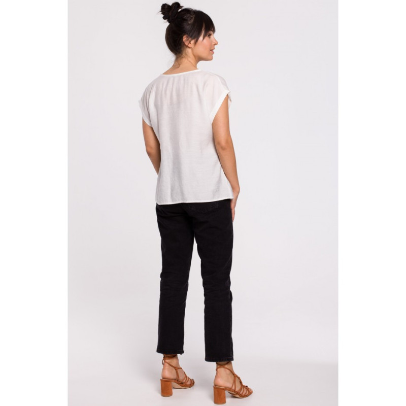 B150 Bluzka z krótkim rękawem zapinana na guziki - biała