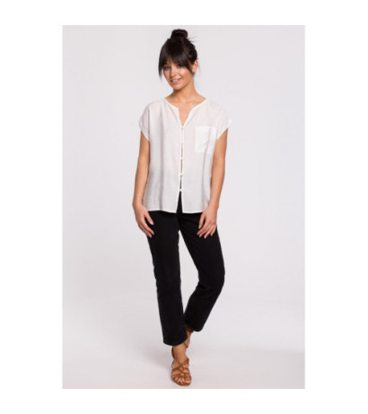 B150 Bluzka z krótkim rękawem zapinana na guziki - biała