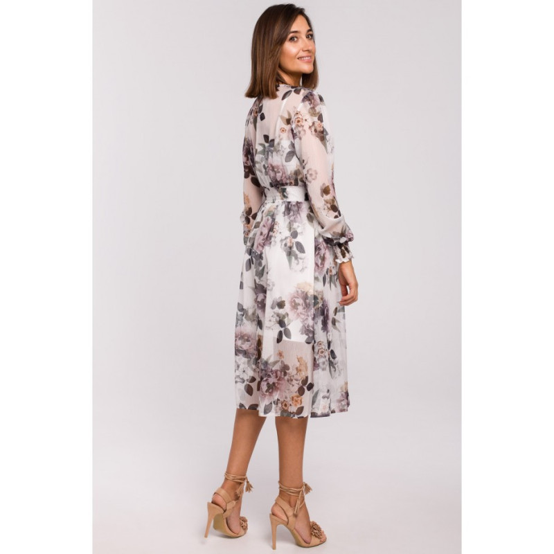 S213 Szyfonowa sukienka midi z długimi rękawami - model 1