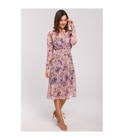 S213 Szyfonowa sukienka midi z długimi rękawami - model 2