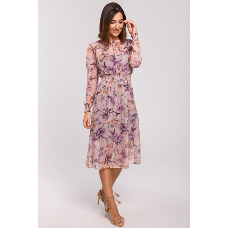 S213 Szyfonowa sukienka midi z długimi rękawami - model 2