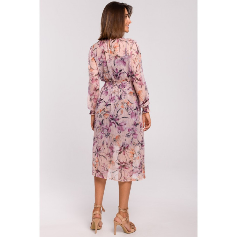 S213 Szyfonowa sukienka midi z długimi rękawami - model 2