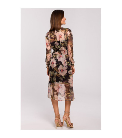 S213 Szyfonowa sukienka midi z długimi rękawami - model 3