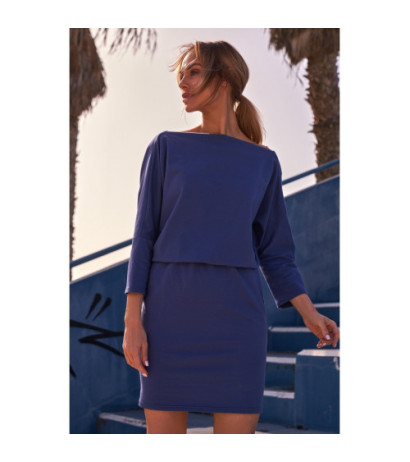 M495 Sukienka mini z lampasem do regulacji tyłu - indygo