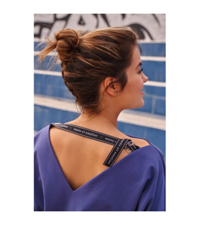 M495 Sukienka mini z lampasem do regulacji tyłu - indygo