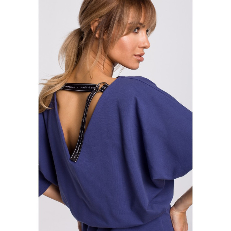 M495 Sukienka mini z lampasem do regulacji tyłu - indygo