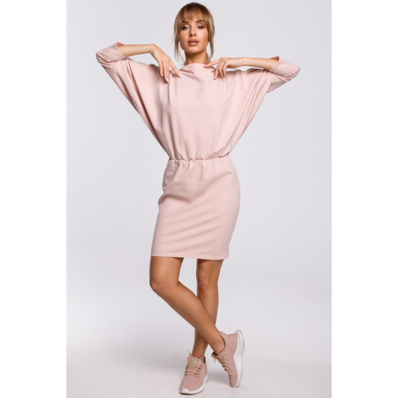 M495 Sukienka mini z lampasem do regulacji tyłu - cukierkowo-różowa