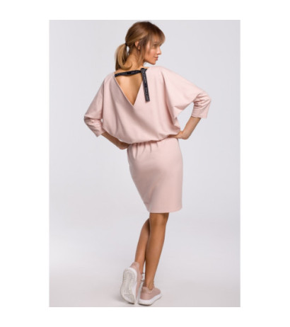 M495 Sukienka mini z lampasem do regulacji tyłu - cukierkowo-różowa