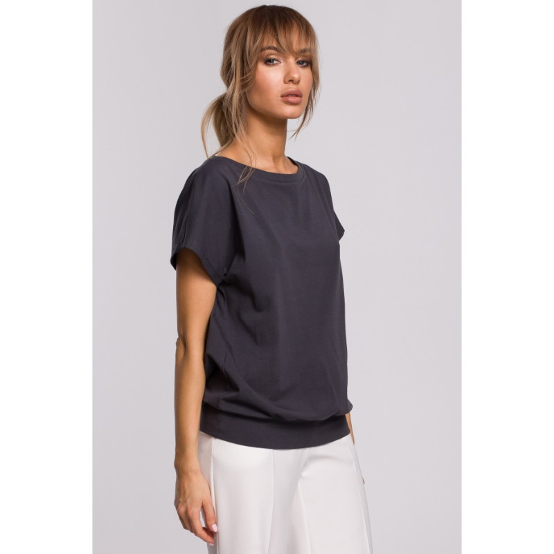 M498 Bluzka z krótkimi rękawami i zakładką z tyłu - stalowa