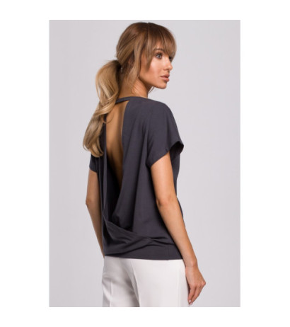 M498 Bluzka z krótkimi rękawami i zakładką z tyłu - stalowa