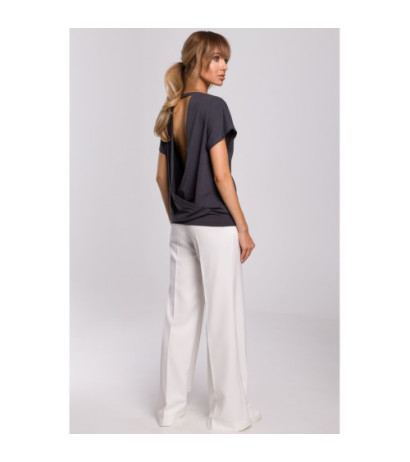 M498 Bluzka z krótkimi rękawami i zakładką z tyłu - stalowa