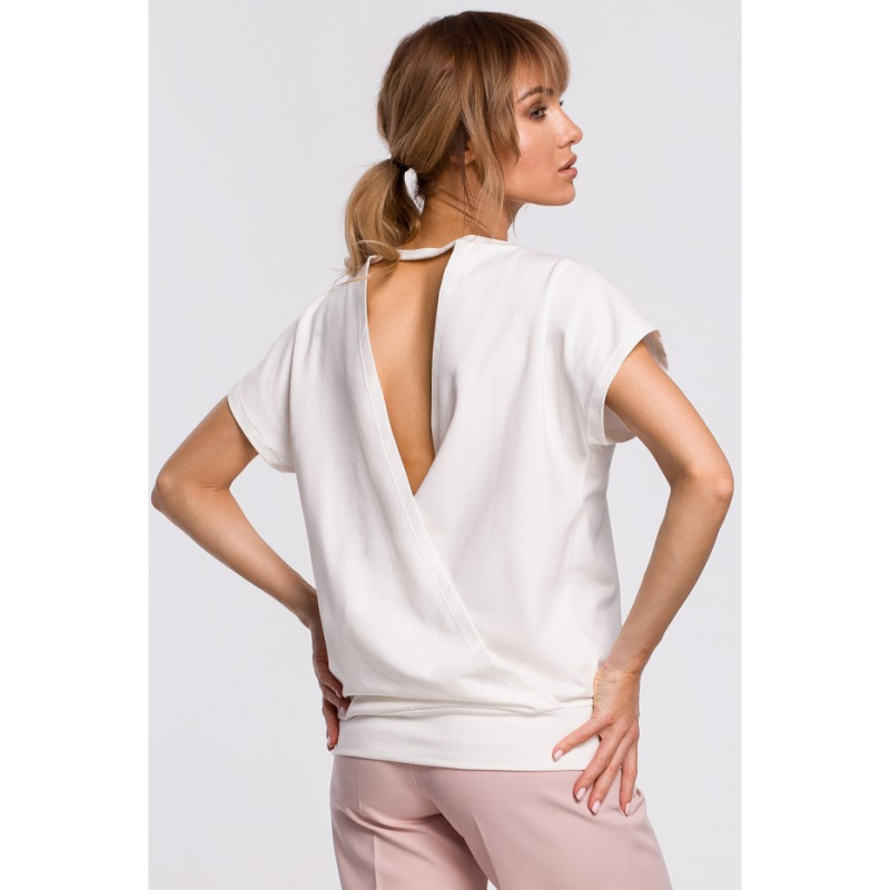 M498 Bluzka z krótkimi rękawami i zakładką z tyłu - ecru