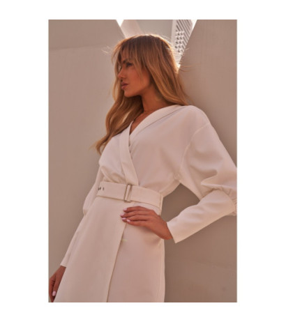 M501 Sukienka z bufiastymi rękawami i paskiem - ecru