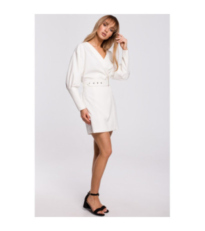 M501 Sukienka z bufiastymi rękawami i paskiem - ecru