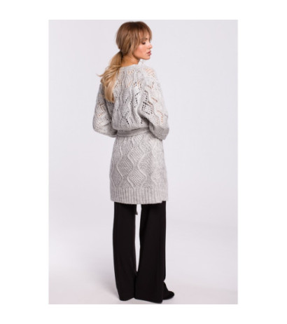 M512 Ażurowy kardigan z paskiem - szary