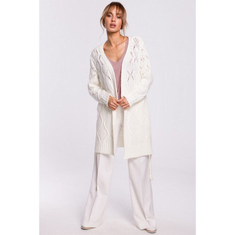 M512 Ażurowy kardigan z paskiem - ecru