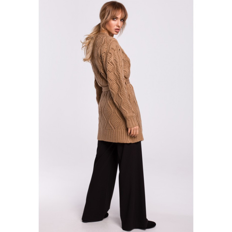 M512 Ażurowy kardigan z paskiem - beżowy