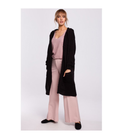 M513 Kardigan ażurowy z kapturem - czarny