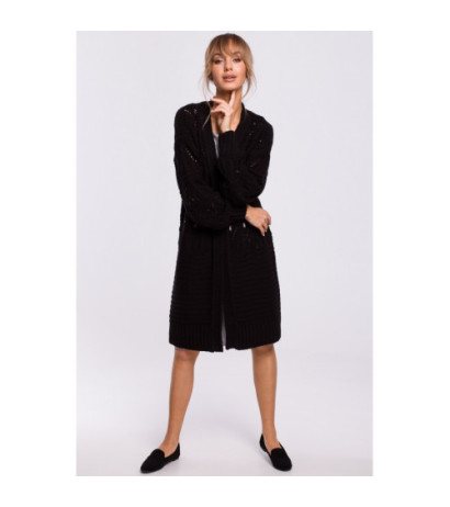 M514 Kardigan ażurowy bez zapięcia - czarny