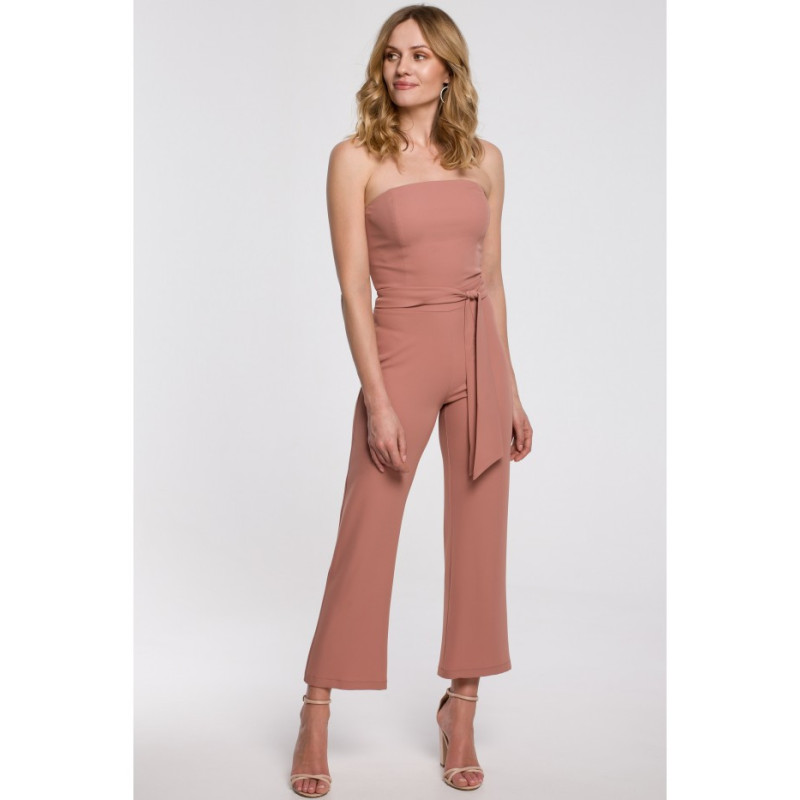 K045 Kombinezon z odkrytymi ramionami - różany