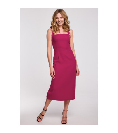 K046 Sukienka midi z wiązanymi ramiączkami - śliwkowa