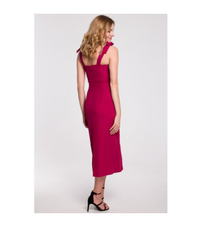 K046 Sukienka midi z wiązanymi ramiączkami - śliwkowa