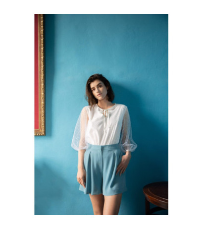 K049 Szorty z zakładkami - zimny niebieski