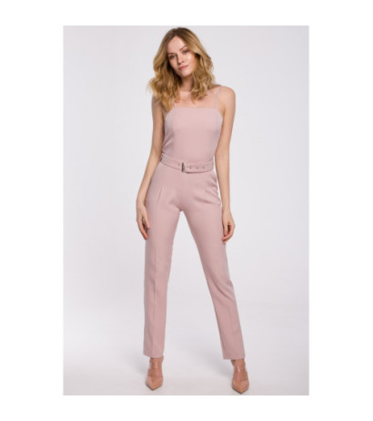 K051 Dopasowany kombinezon na ramiączkach - brudny róż