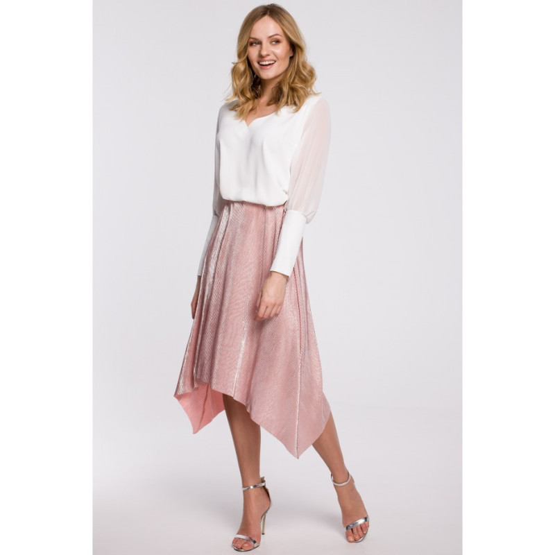 K058 Asymetryczna plisowana spódniczka - różowa