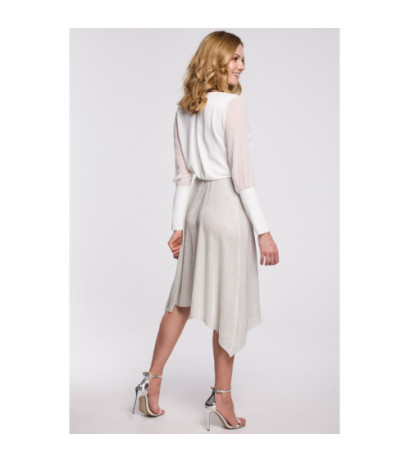 K058 Asymetryczna plisowana spódniczka - srebrna