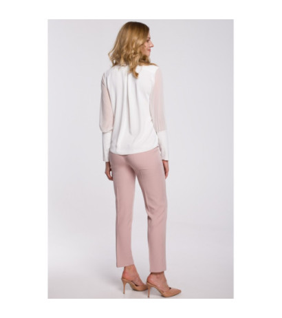 K066 Szyfonowa bluzka z dekoltem typu V - ecru