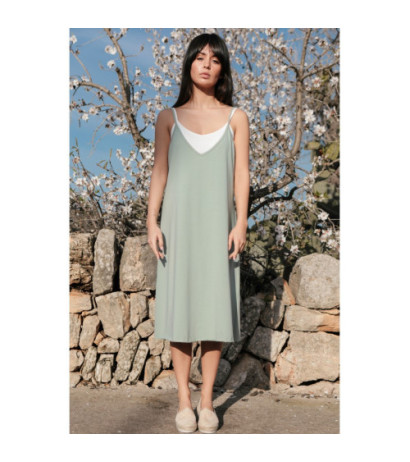 B154 Sukienka warstwowa na ramiączkach - pistacjowa