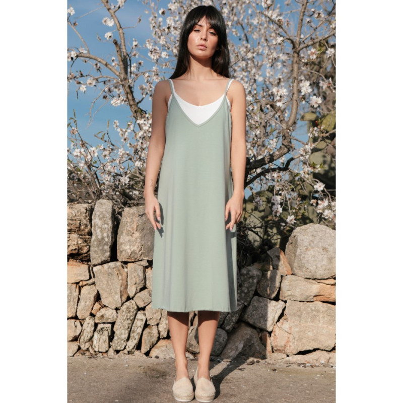 B154 Sukienka warstwowa na ramiączkach - pistacjowa