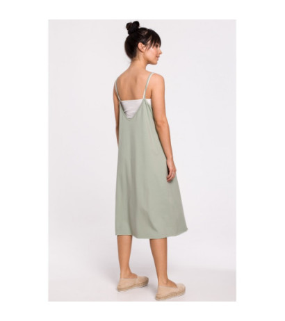 B154 Sukienka warstwowa na ramiączkach - pistacjowa