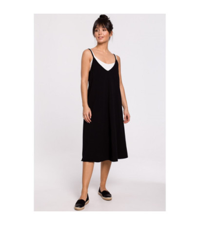 B154 Sukienka warstwowa na ramiączkach - czarna