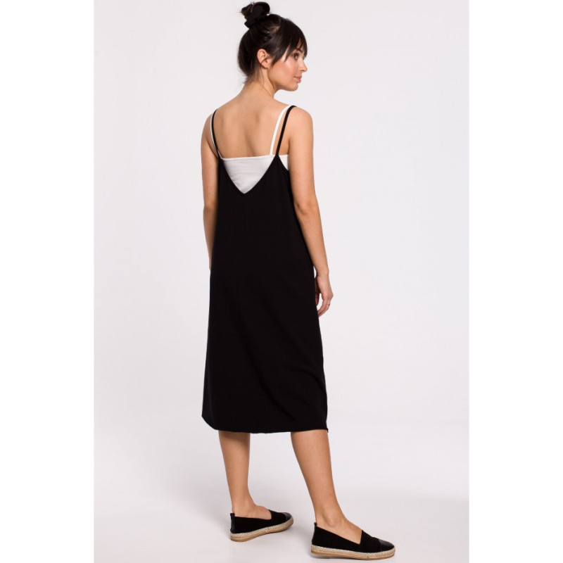 B154 Sukienka warstwowa na ramiączkach - czarna