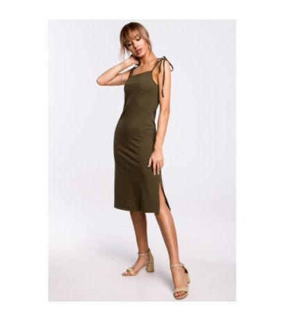 M516 Sukienka midi na cienkich ramiączkach - khaki