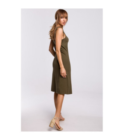 M516 Sukienka midi na cienkich ramiączkach - khaki