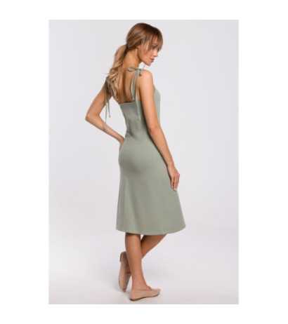 M516 Sukienka midi na cienkich ramiączkach - pistacjowa