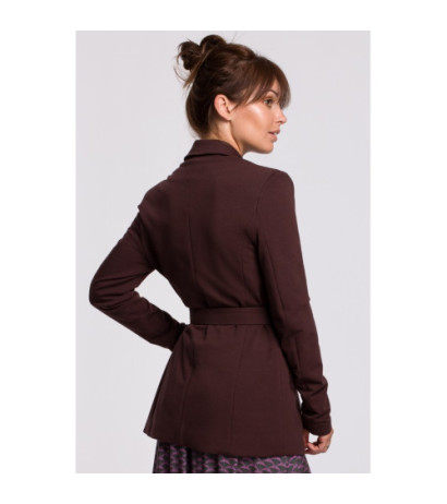 B159 Niezapinany żakiet z paskiem i klamrą - brązowy